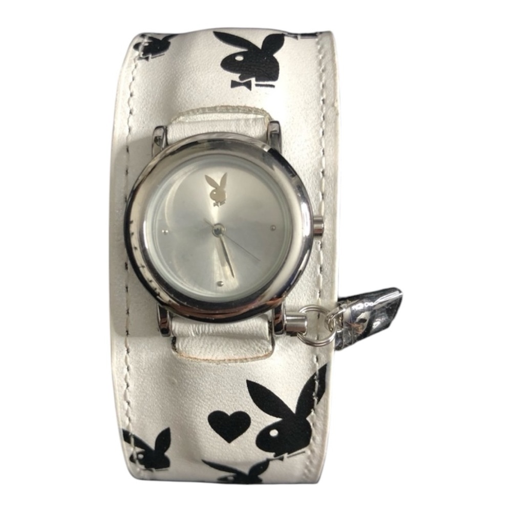 Vintage Playboy Bunny Black and White Leather Band Watch Rare New in Box Y2K